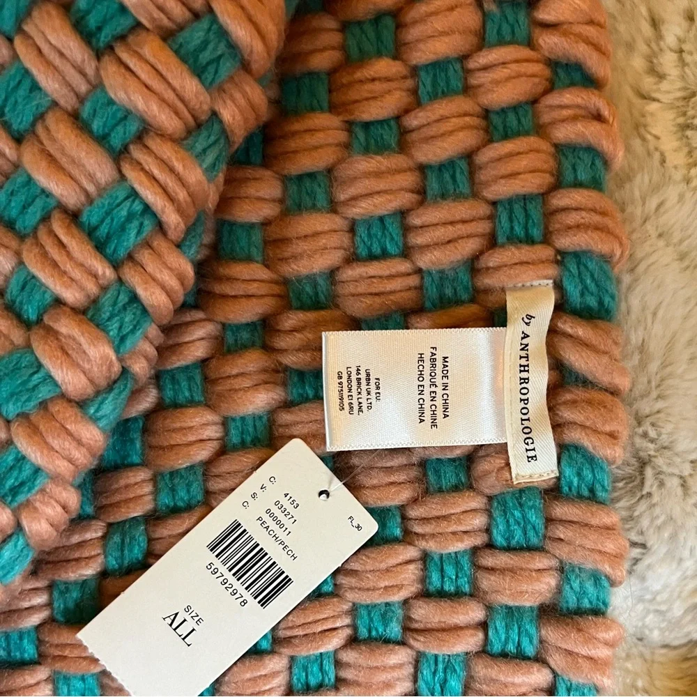 Anthropologie Woven Knit Scarf in Teal and Peach - Picture 3 of 3